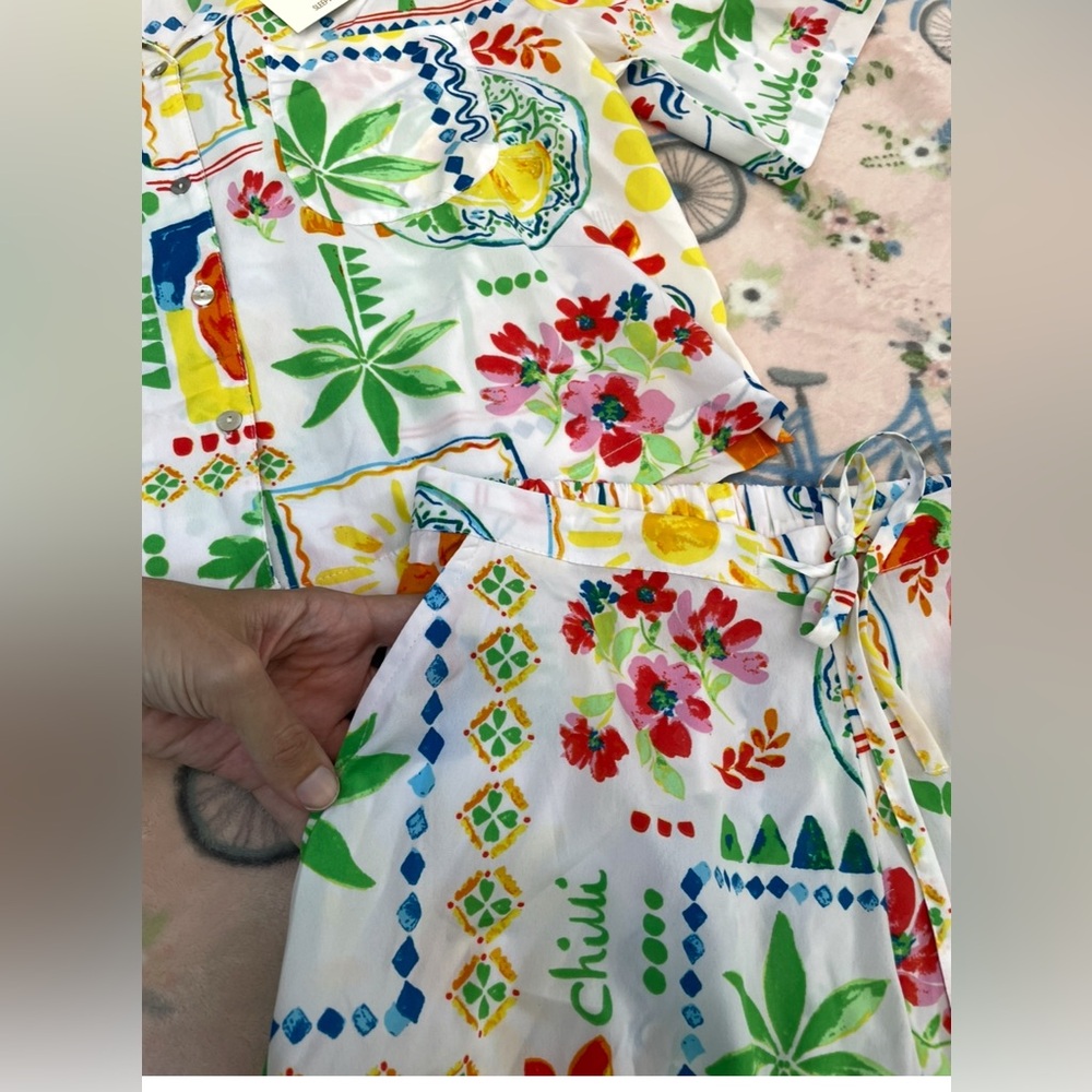 SOLD NWT Cynthia Rowley Bell Pepper Button Front and Shorts Pajama Set - Picture 3 of 5